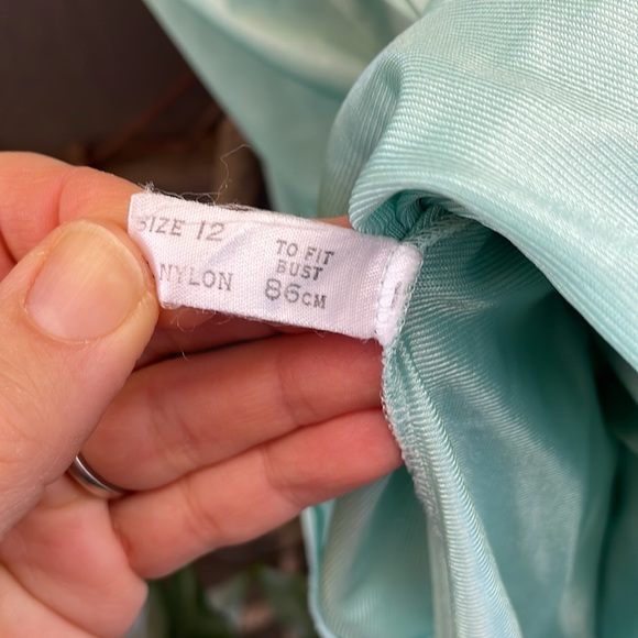 Vintage 80s teal long nightgown lingerie slip dress EUC size 12 lace faerie - Picture 6 of 7